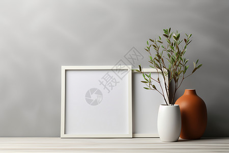 桌面上简约的白色相框装饰背景图片