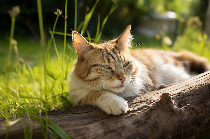 小猫躺在草地上图片