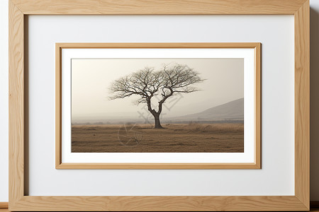 银色橡木树橡木木框里的山林画像背景