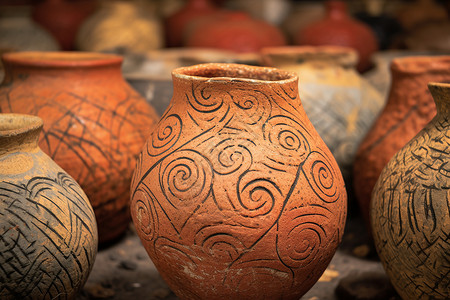陶罐集群古复古花瓶高清图片