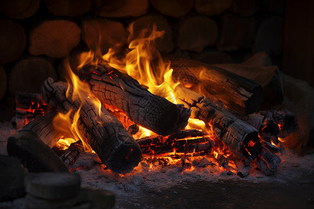 壁炉火焰声燃烧的木材背景