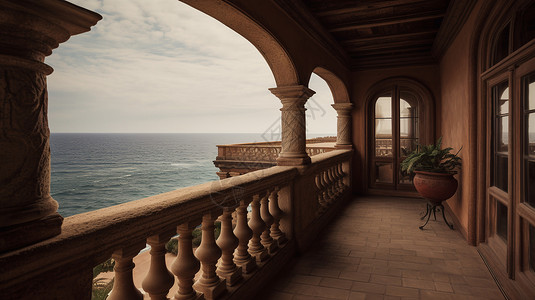 古典的海边欧式阳台图片