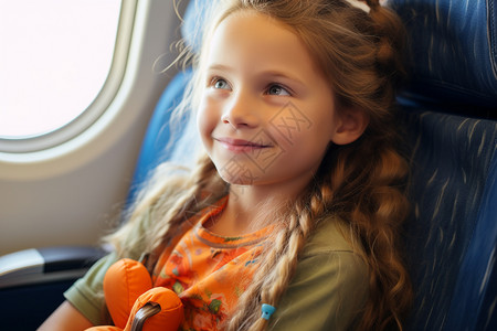 飞机上乖巧可爱的小女孩图片