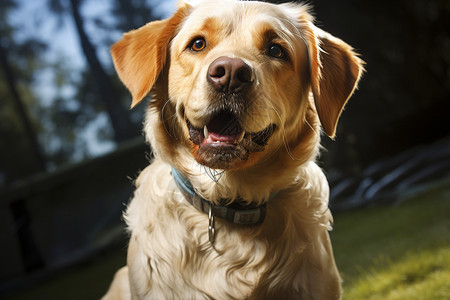 草坪上活泼玩耍的金毛犬背景图片