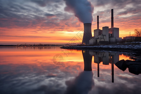 日落时的工业发电厂图片
