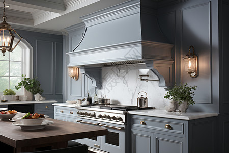 现代豪华装修的室内厨房场景图片