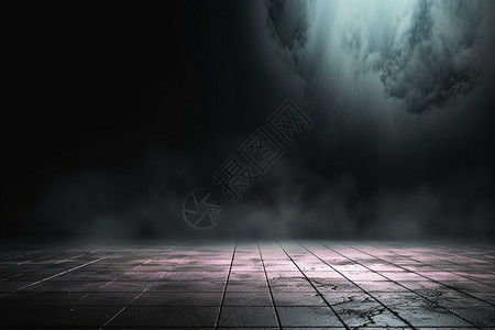 夜景光照云雾缭绕的黑暗空间背景设计图片