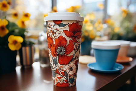 手绘黄色花卉花卉图案陶瓷杯背景