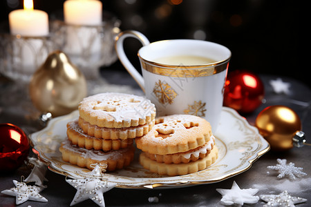 盘中庆祝圣诞节的饼干背景图片