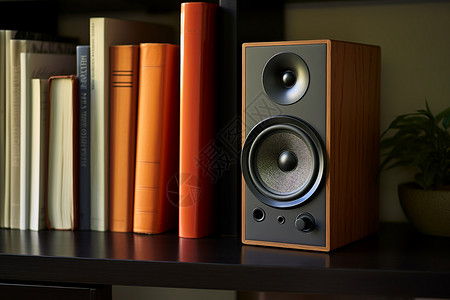 立体音响素材木质书架上的立体音响背景