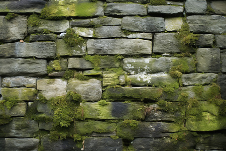 长满苔藓的岩石墙壁高清图片