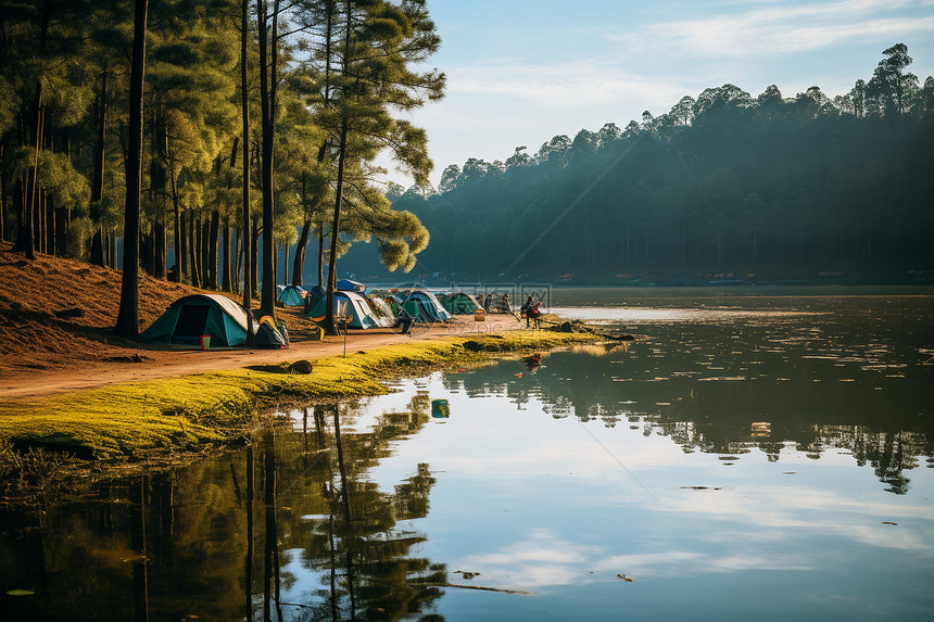 湖边的帐篷图片