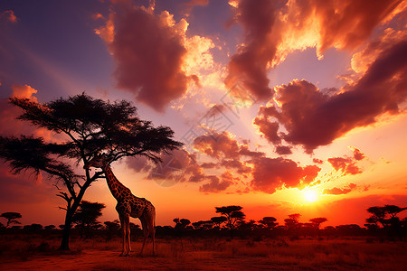 非洲草原上觅食的长颈鹿图片
