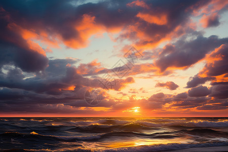 梦幻夕阳下的大海景观图片