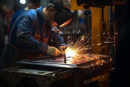 工业金属加工厂的焊接工人图片