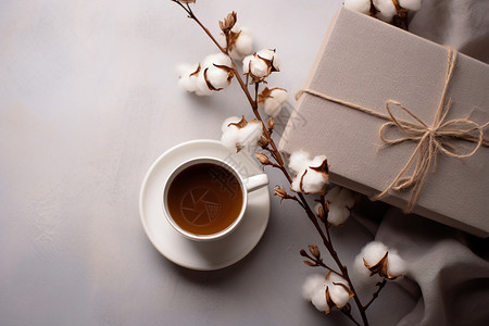 一朵白花礼物休闲的咖啡时光背景