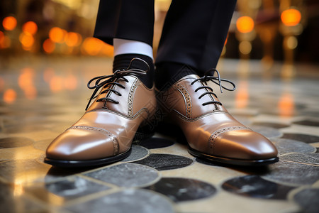 穿鞋子的脚优雅的商务男士皮鞋背景