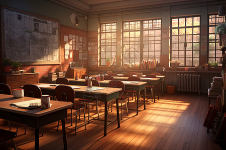 温暖阳光下的教室图片