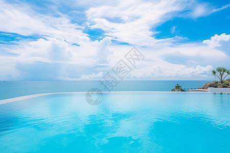 夏季游泳池热带海洋度假酒店的海景游泳池背景