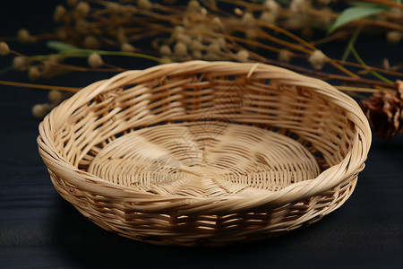 手工编制传统工艺的柳条篮子背景