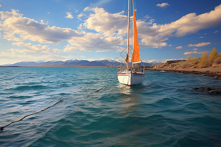 海洋中停靠的帆船背景图片