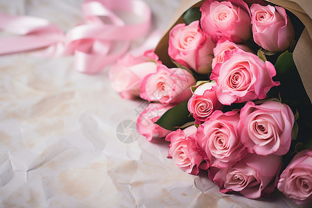 粉色浪漫包装的玫瑰花束背景图片