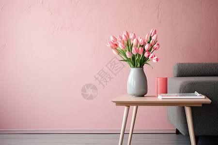 家中的花瓶和粉色的鲜花背景图片