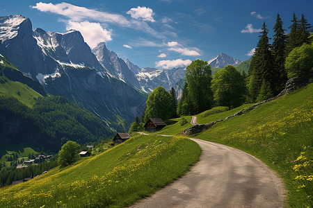 山间风景道路小路贯穿山间美景背景