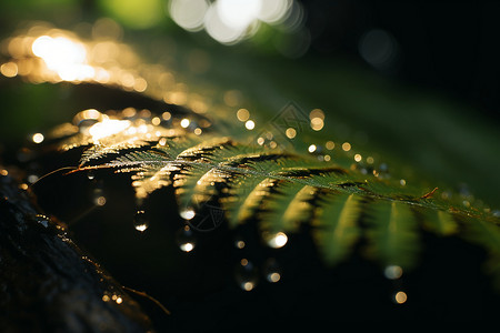 湿润季节微光浸湿叶子背景