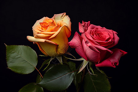 两朵玫瑰盛放图片