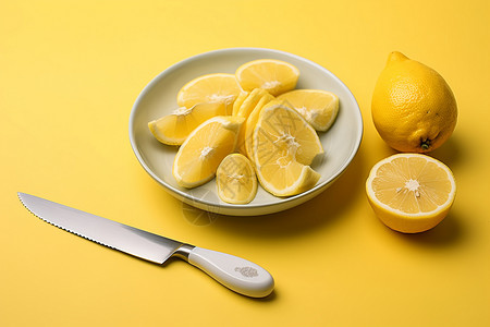 桌上切开的柠檬背景图片