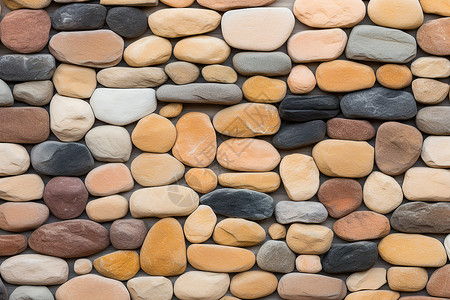各种不同的石头一面石墙上有不同颜色的石头背景