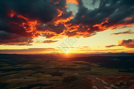 薰衣草田野黎明田野上的夕阳背景