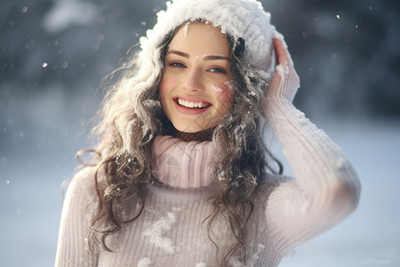 冬日带着帽子的女孩图片