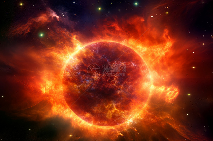 宇宙中炙热燃烧的星球图片