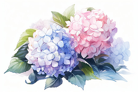 手绘蓝色绣球花美丽的绣球花插画