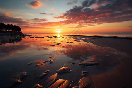 黄昏时分的沙滩日落图片