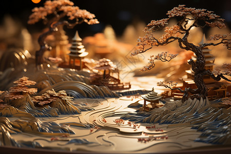 精致的山林河流模型图片