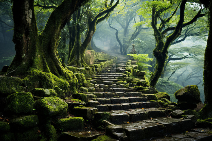 幽静山径的森林台阶图片
