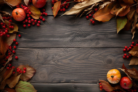 秋天丰收的木质桌子背景背景图片