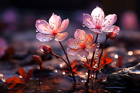 粉色花朵与水珠图片