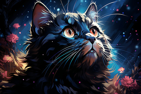 星空中的猫咪背景图片
