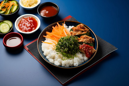 一碟美味的韩式拌饭食物高清图片素材