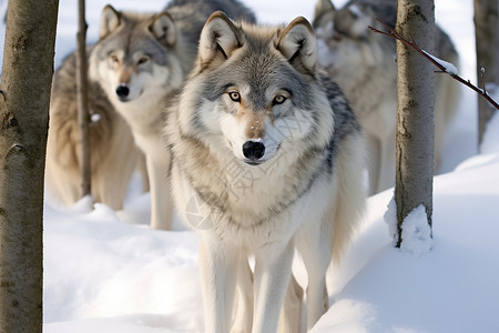 狼群的素材雪景中的狼群背景