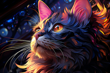 星空下的奇幻猫咪背景图片