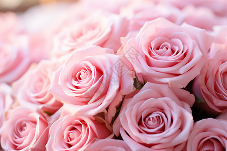 淡粉色的玫瑰束图片