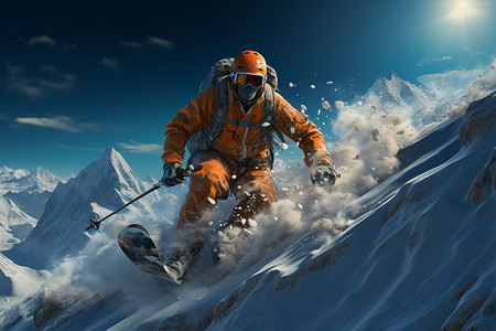 户外运动员雪山上的滑雪运动员插画