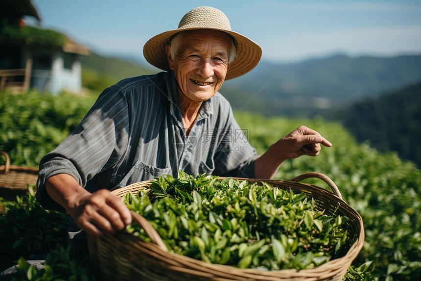 茶园收获的茶叶图片