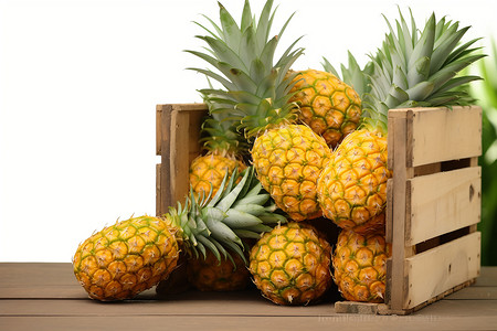 一箱黄色菠萝高清图片