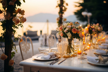 沙滩上的浪漫晚宴背景图片